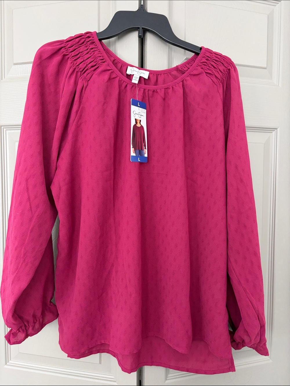 Jessica Simpson Raspberry Smocked-Neck Long Sleeve Blouse